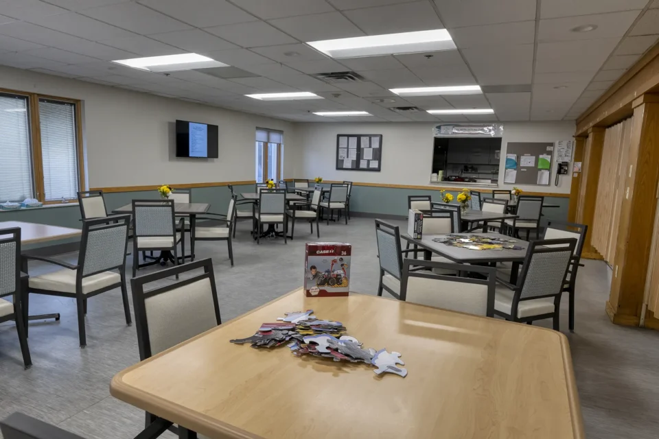 Spacious lunch room at a center providing senior day care services near Bloomington, MN