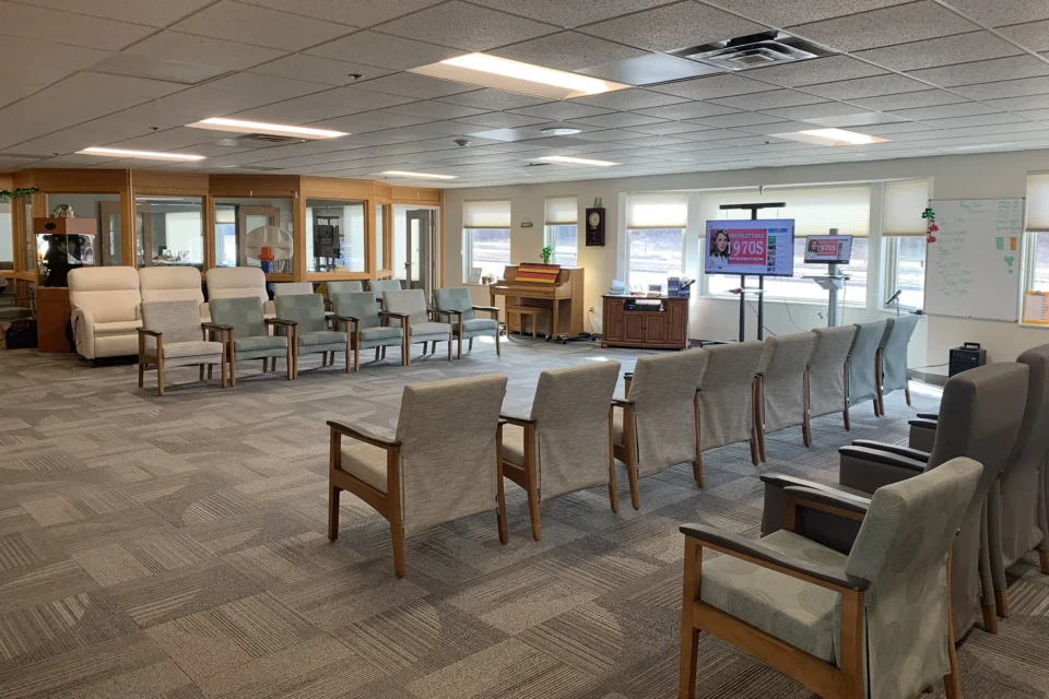 Lounge area for seniors at an adult day care center near Richfield, MN.