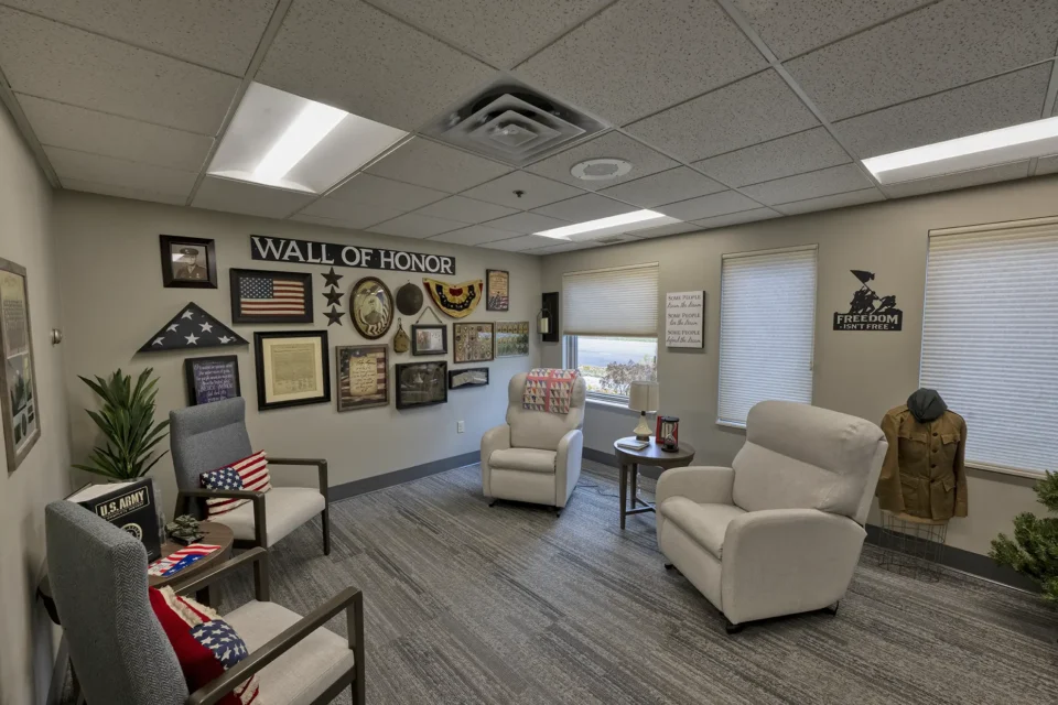 Comfortable, quiet lounge room for seniors at Mount Olivet Adult Day Services in South Minneapolis, MN.